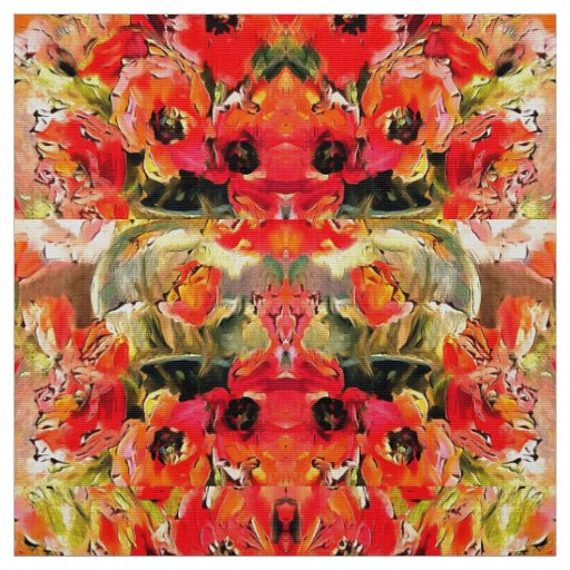 Poppies In A Glass Vase Black Outline Art Fabric