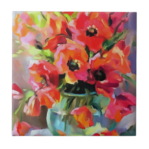 Poppies In A Glass Vase Ceramic Tile
