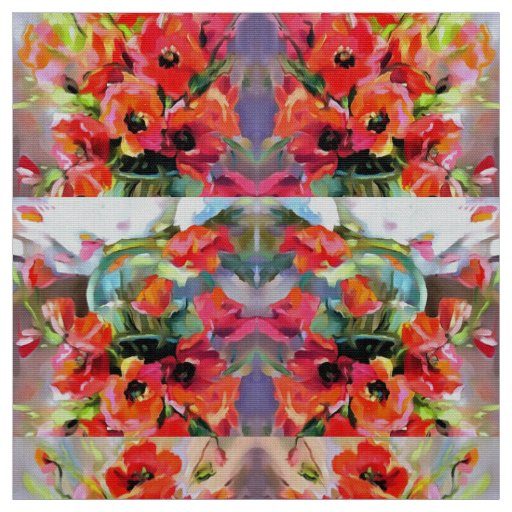 Poppies In A Glass Vase Fabric
