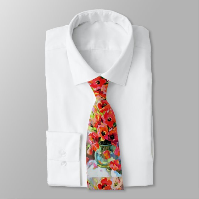 Poppies In A Glass Vase Neck Tie (Tied)
