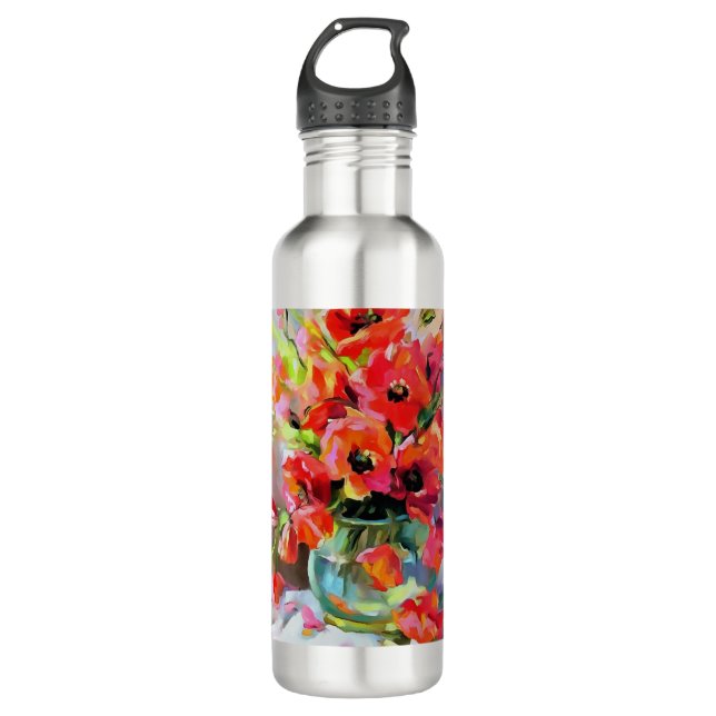 Poppies In A Glass Vase Stainless Steel Water Bottle (Front)