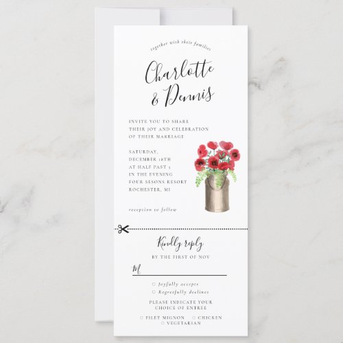 Poppies in a milkbucket invitation w rsvp attached