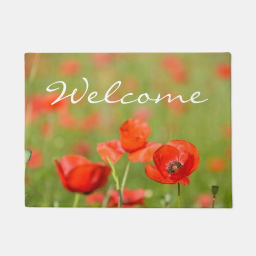 Poppies in a poppy field flower door mat