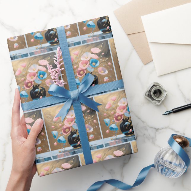 Poppies In Black Vase Wrapping Paper (Gifting)
