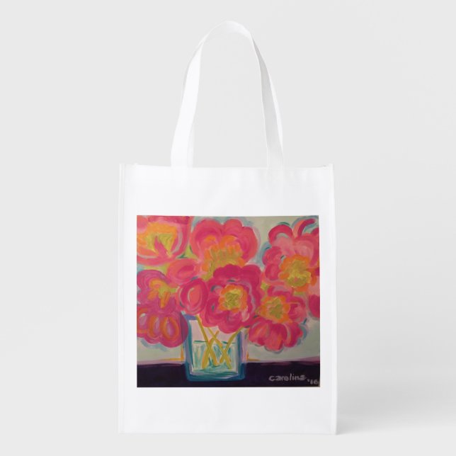 Poppies in Bloom Reusable Grocery Bag (Front)