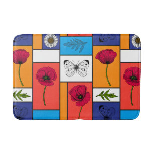 Poppies in colorful boxes bath mat