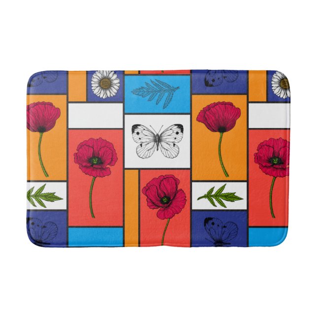 Poppies in colorful boxes bath mat (Front)