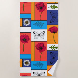 Poppies in colorful boxes beach towel