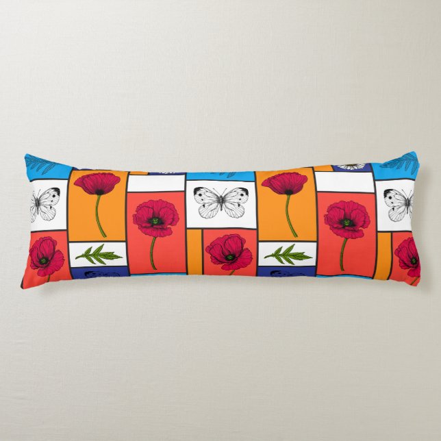 Poppies in colorful boxes body pillow (Front)