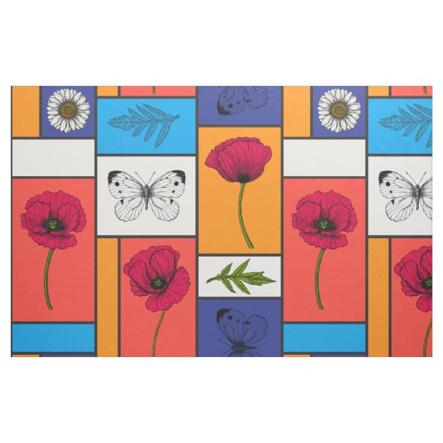 Poppies in colorful boxes fabric (Fat Quarter)