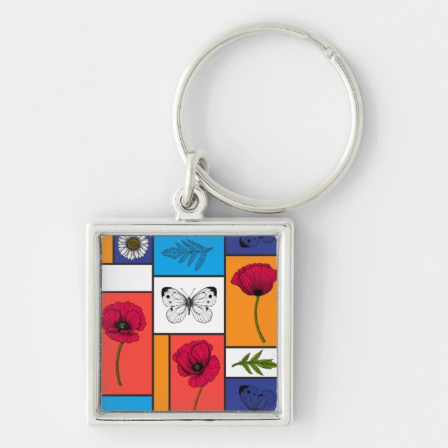 Poppies in colorful boxes keychain (Front)