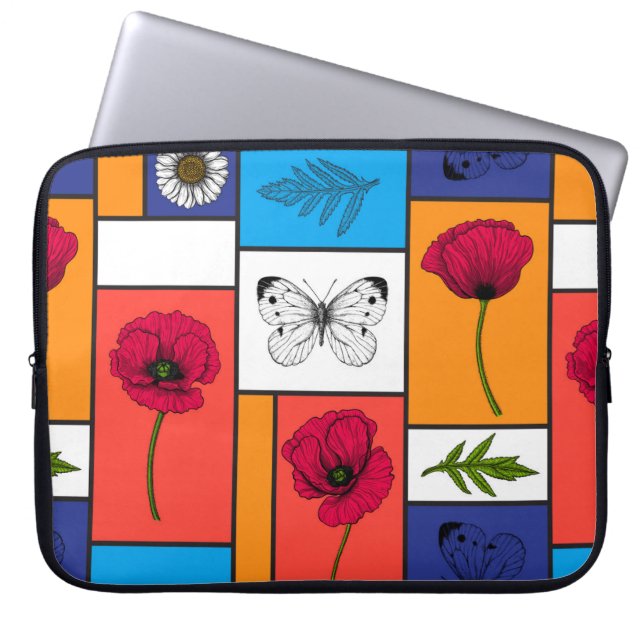 Poppies in colorful boxes laptop sleeve (Front)