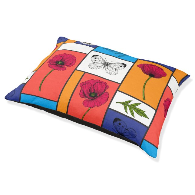 Poppies in colorful boxes pet bed (Angled)
