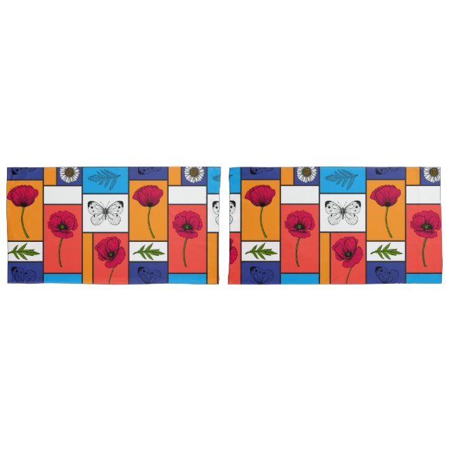 Poppies in colorful boxes pillow case (Front-Set)