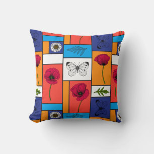 Poppies in colorful boxes throw pillow