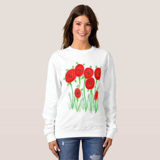 Poppies in Red Sweatshirt (Front Full)