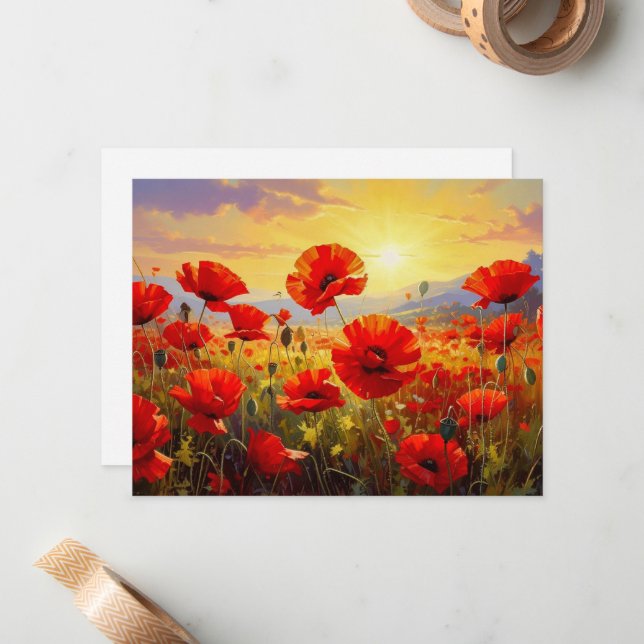 Poppies in the Evening Light, Note Card (Front/Back In Situ)