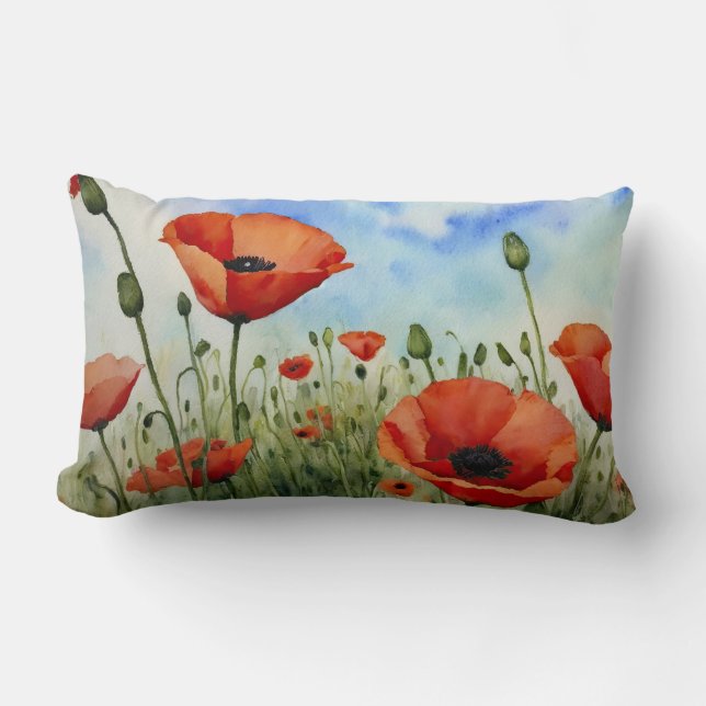 Poppies in the Field  Lumbar Pillow (Front)