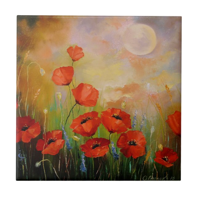Poppies in the moonlight ceramic tile (Front)