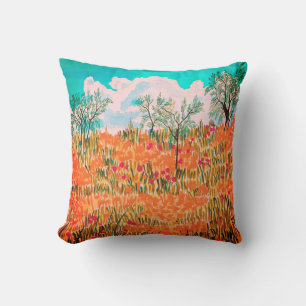 Poppies In The Olive Grove Throw Pillow