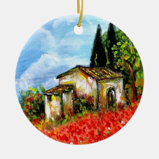 POPPIES IN TUSCANY CERAMIC ORNAMENT (Front)