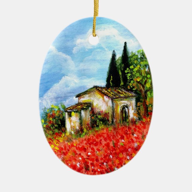 POPPIES IN TUSCANY CERAMIC ORNAMENT (Front)