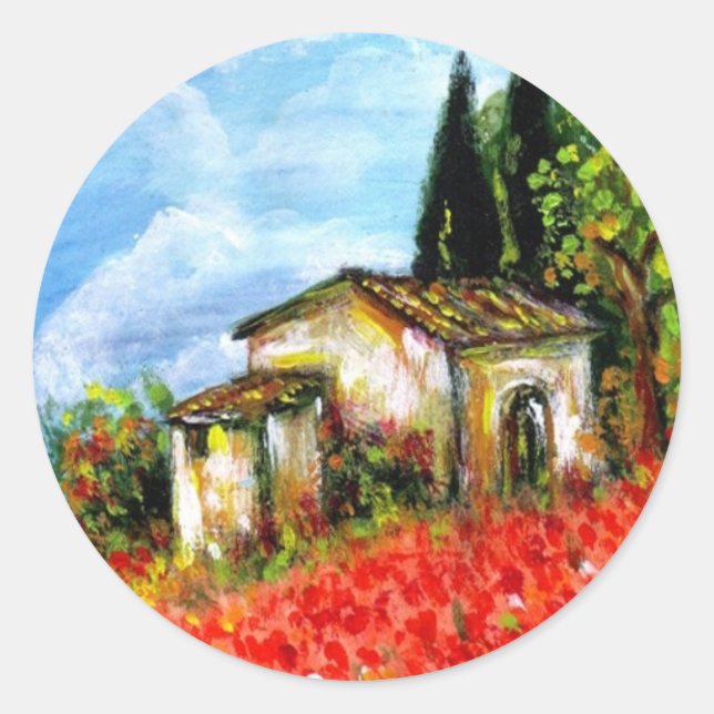 POPPIES  IN TUSCANY CLASSIC ROUND STICKER (Front)
