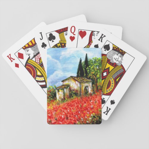 POPPIES IN TUSCANY LANDSCAPE Flower Field Playing Cards