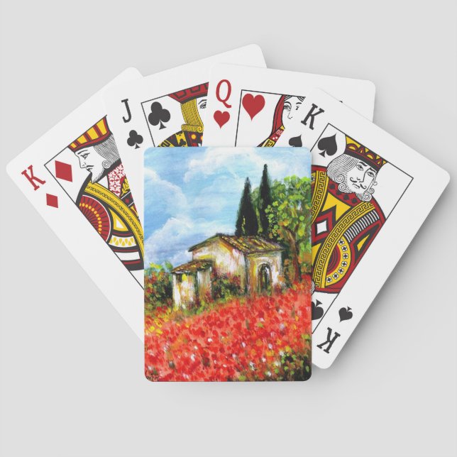 POPPIES IN TUSCANY LANDSCAPE Flower Field Poker Cards (Back)