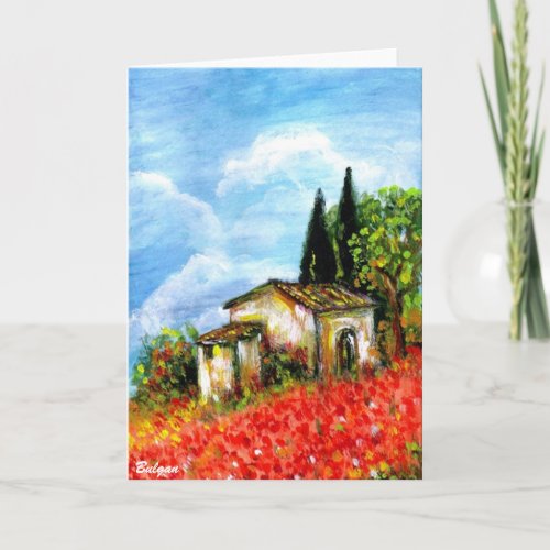 POPPIES IN TUSCANY LANDSCAPE Red Flower Fields Card