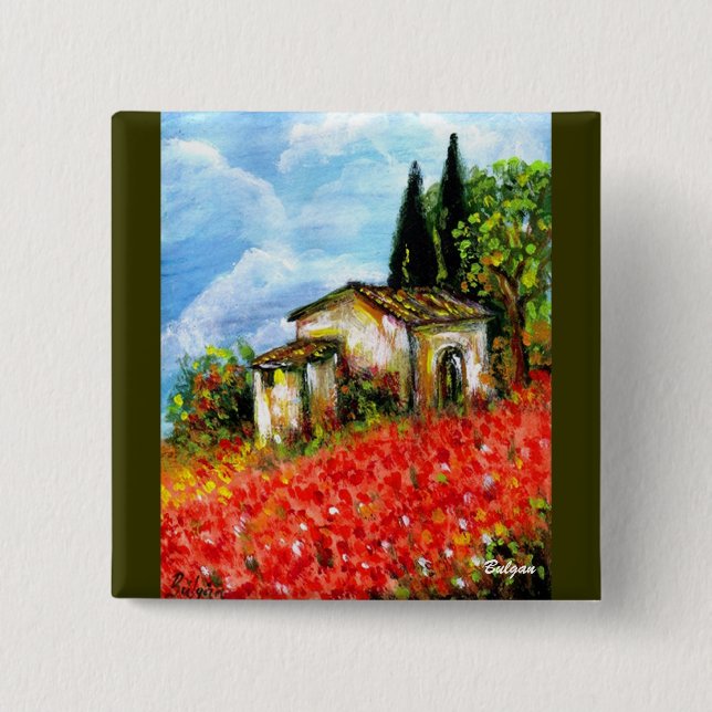 POPPIES IN TUSCANY PINBACK BUTTON (Front)