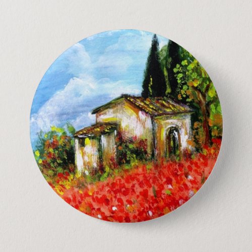 POPPIES IN TUSCANY PINBACK BUTTON
