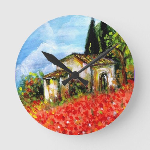 POPPIES IN TUSCANY ROUND CLOCK