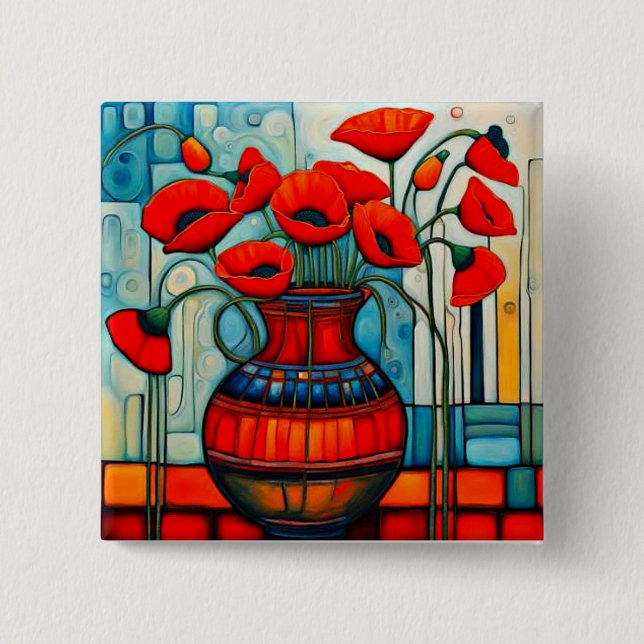 Poppies in vase button (Front)