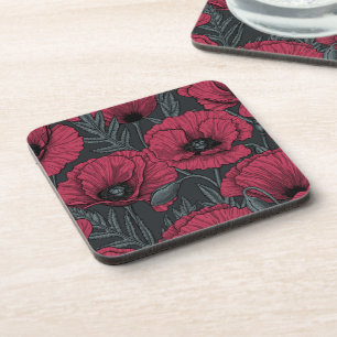 Poppies in Viva Magenta Beverage Coaster