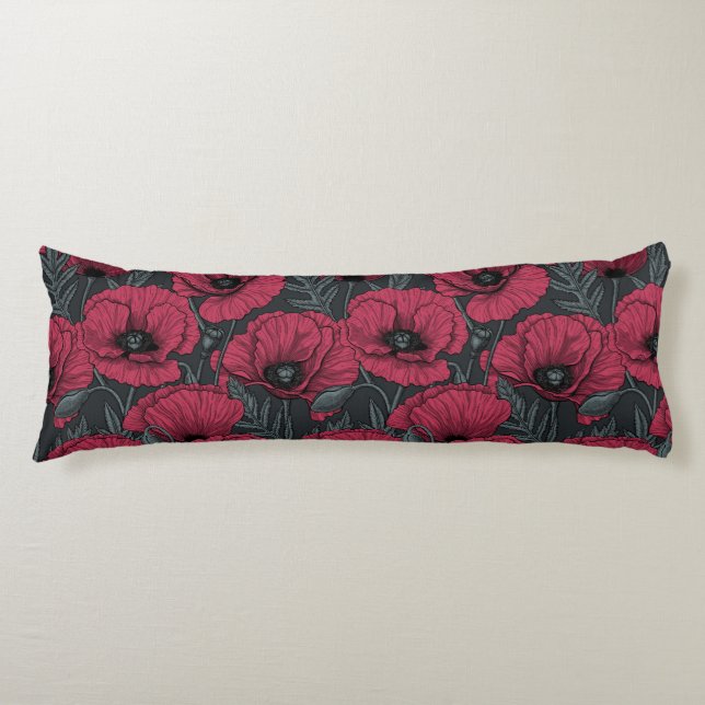 Poppies in Viva Magenta  Body Pillow (Front)