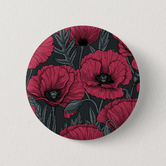 Poppies in Viva Magenta  Button (Front)