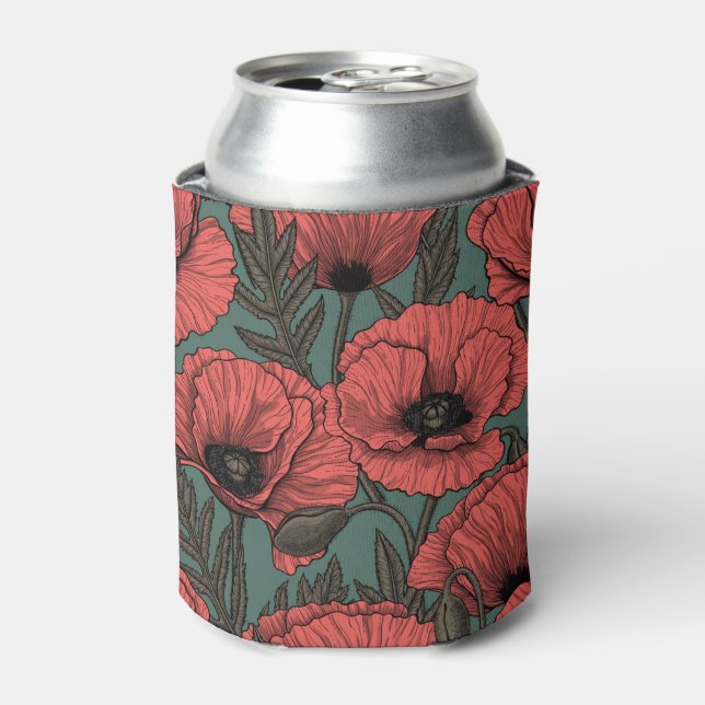 Poppies in Viva Magenta  Can Cooler (Can Front)