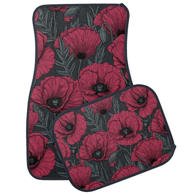 Poppies in Viva Magenta  Car Floor Mat (Set)