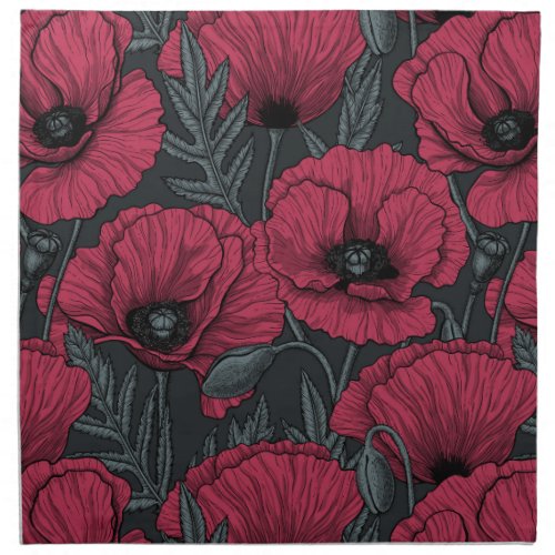 Poppies in Viva Magenta  Cloth Napkin