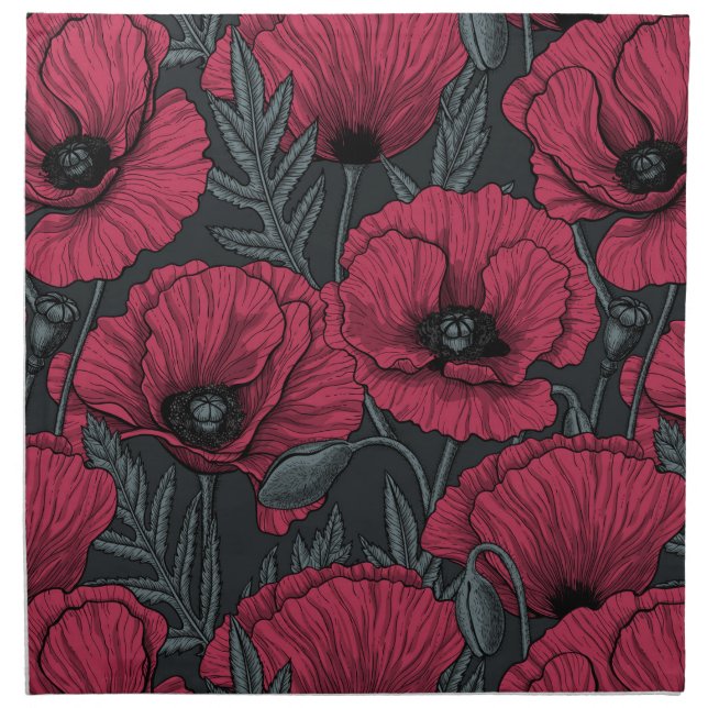 Poppies in Viva Magenta  Cloth Napkin (Front)