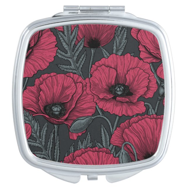 Poppies in Viva Magenta  Compact Mirror (Front)