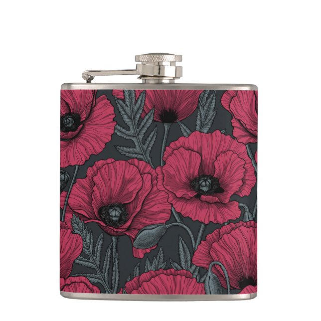 Poppies in Viva Magenta  Flask (Front)