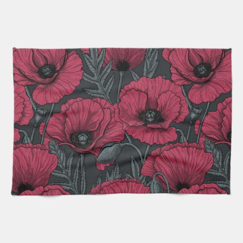 Poppies in Viva Magenta  Kitchen Towel