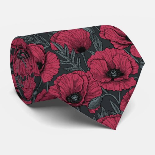 Poppies in Viva Magenta  Neck Tie