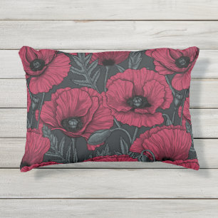 Poppies in Viva Magenta Outdoor Pillow