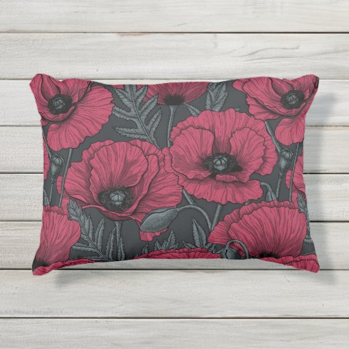 Poppies in Viva Magenta  Outdoor Pillow