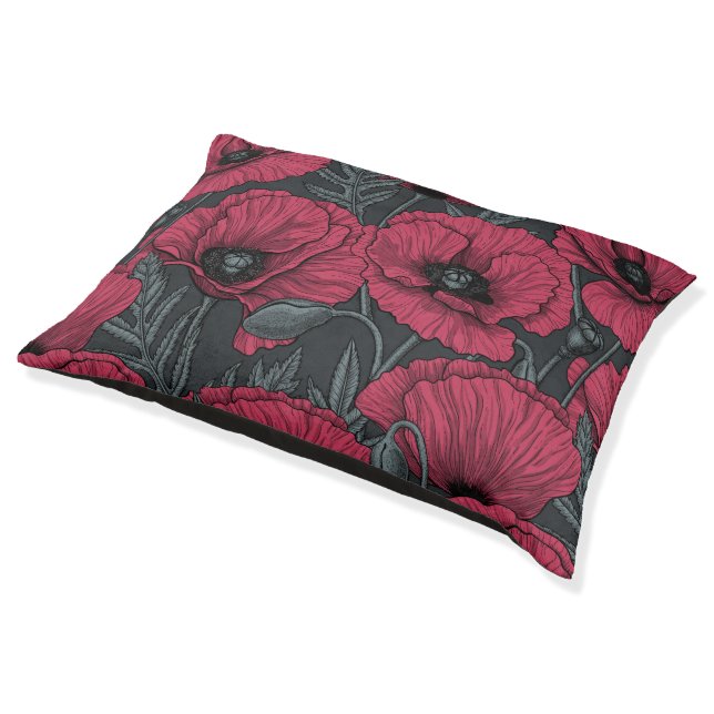 Poppies in Viva Magenta  Pet Bed (Angled)