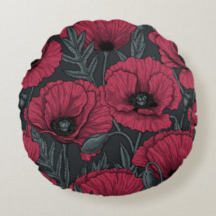 Poppies in Viva Magenta Round Pillow