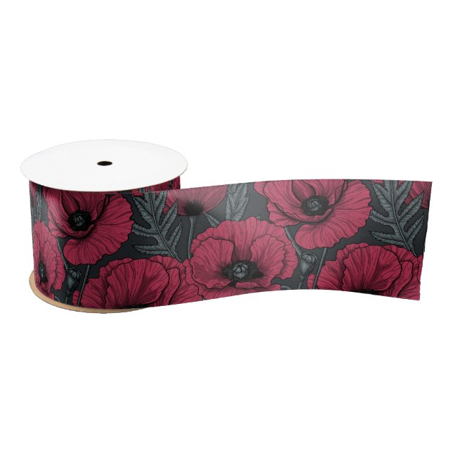 Poppies in Viva Magenta  Satin Ribbon (Spool)